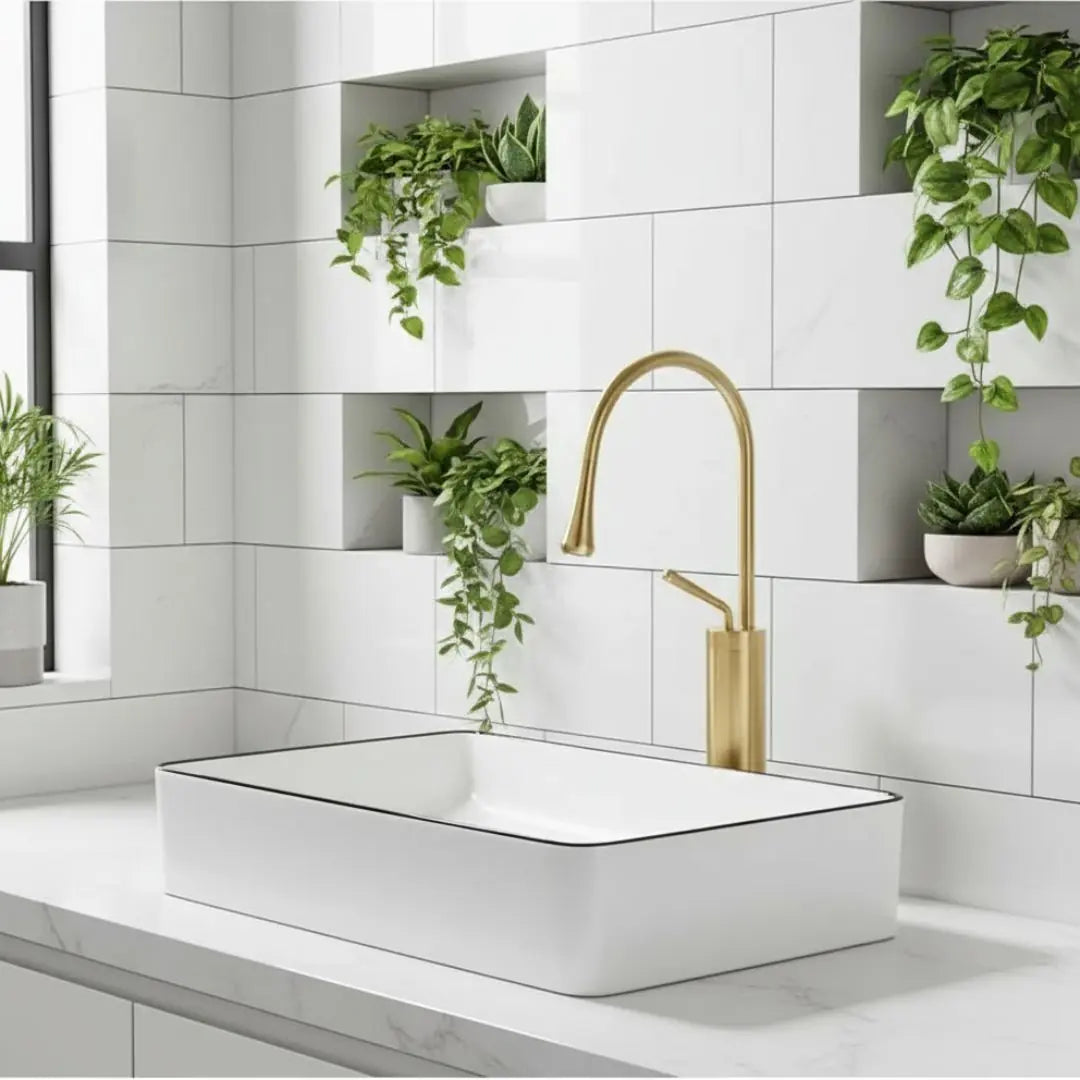 Robinet design or mat luxueux | Mitigeur lavabo moderne pour salle de bain – Finition dorée anti-corrosion