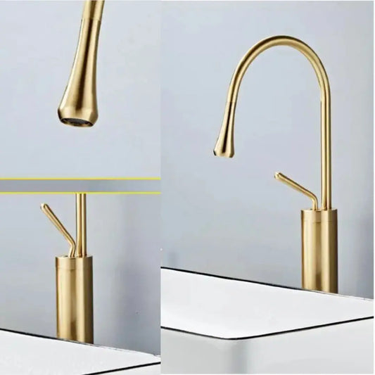 Robinet design or mat luxueux | Mitigeur lavabo moderne pour salle de bain – Finition dorée anti-corrosion