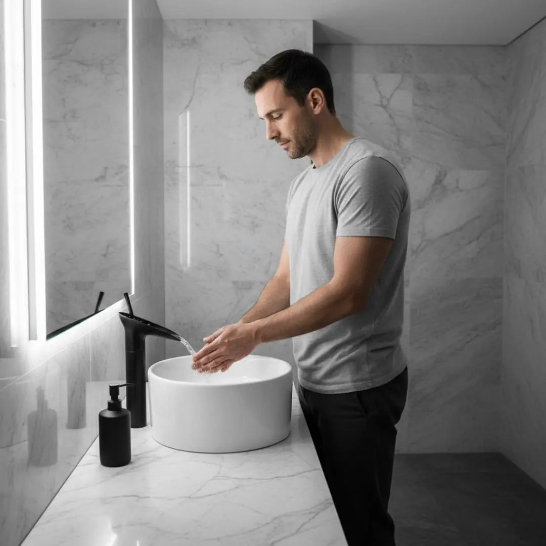 Mitigeur Lavabo Haut Beverly Noir – Jet Cascade pour Vasque, Design Moderne
