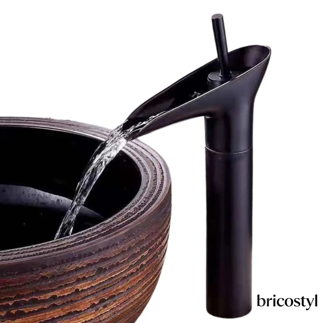 Mitigeur Lavabo Haut Beverly Noir – Jet Cascade pour Vasque, Design Moderne