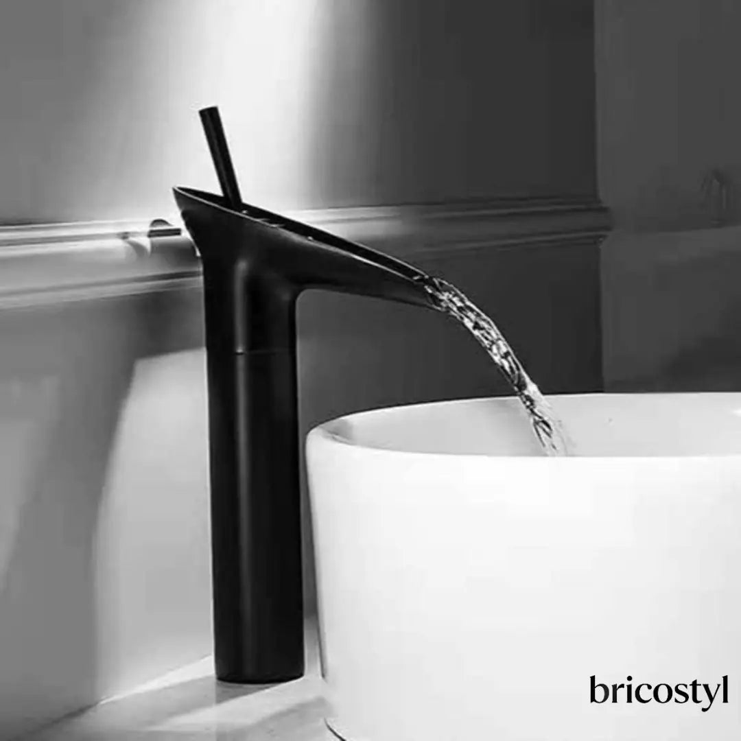 Mitigeur Lavabo Haut Beverly Noir – Jet Cascade pour Vasque, Design Moderne