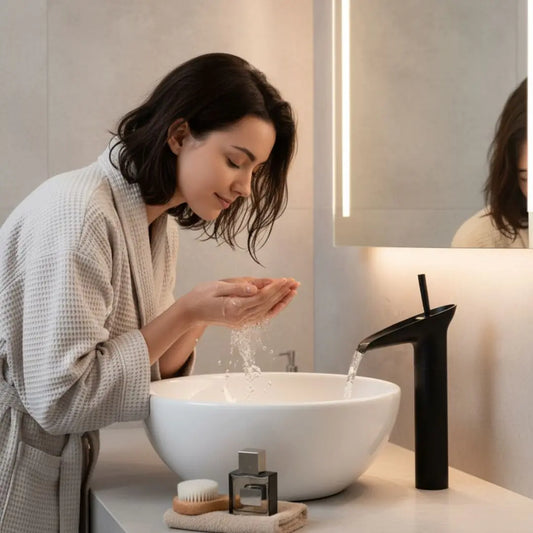 Mitigeur Lavabo Haut Beverly Noir – Jet Cascade pour Vasque, Design Moderne