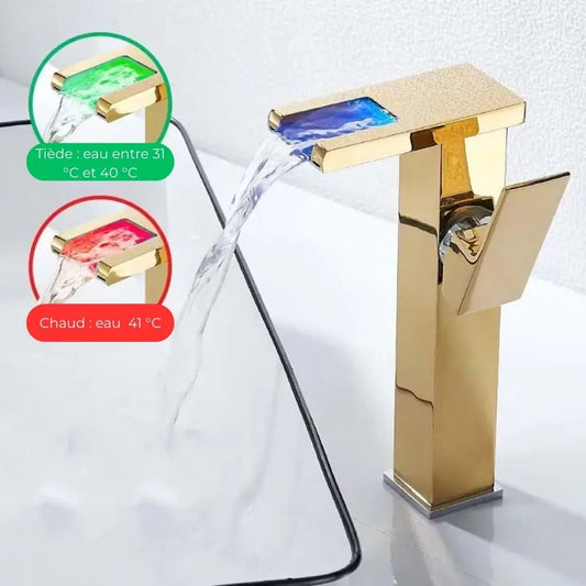 Mitigeur Lavabo Or Cascade avec Indicateur LED de Température
