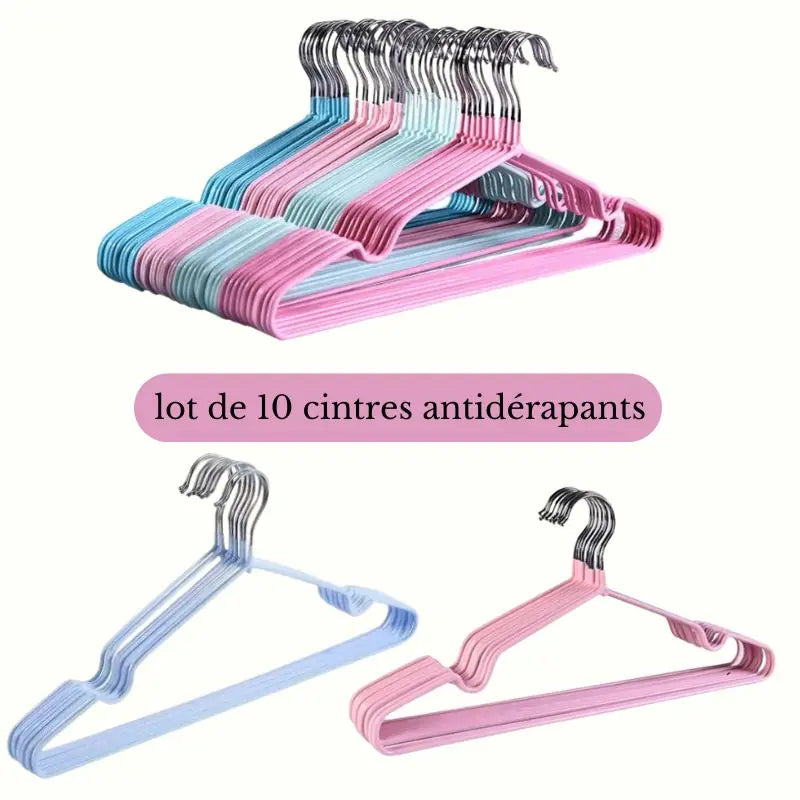 10 Pièces/Lot - Cintres Antidérapants en Métal avec Revêtement Plastique - Optimisez Votre Espace de Rangement