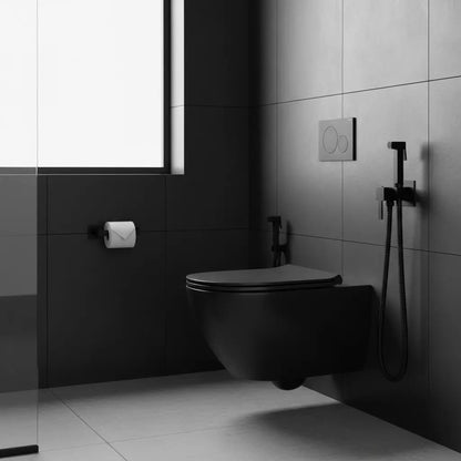 Kit WC Mitigeur et Tuyau Flexible Noir Mat Carré Laiton : Élégance et Précision pour Votre Salle de Bain