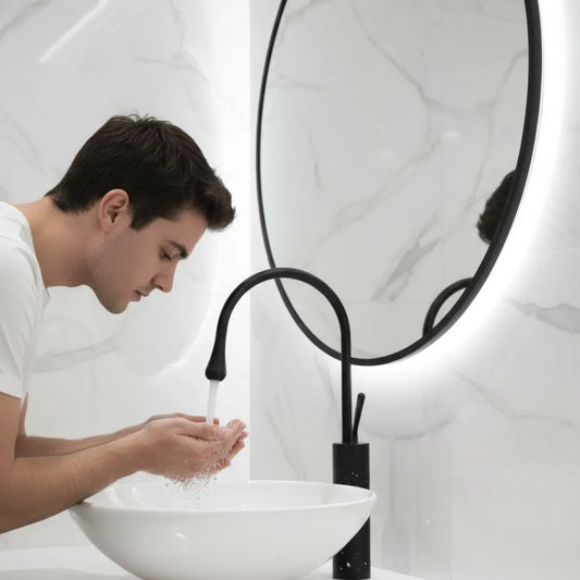 Mitigeur Lavabo Noir Mat | Robinet Bec Haut pour Vasque à Poser - Design Minimaliste