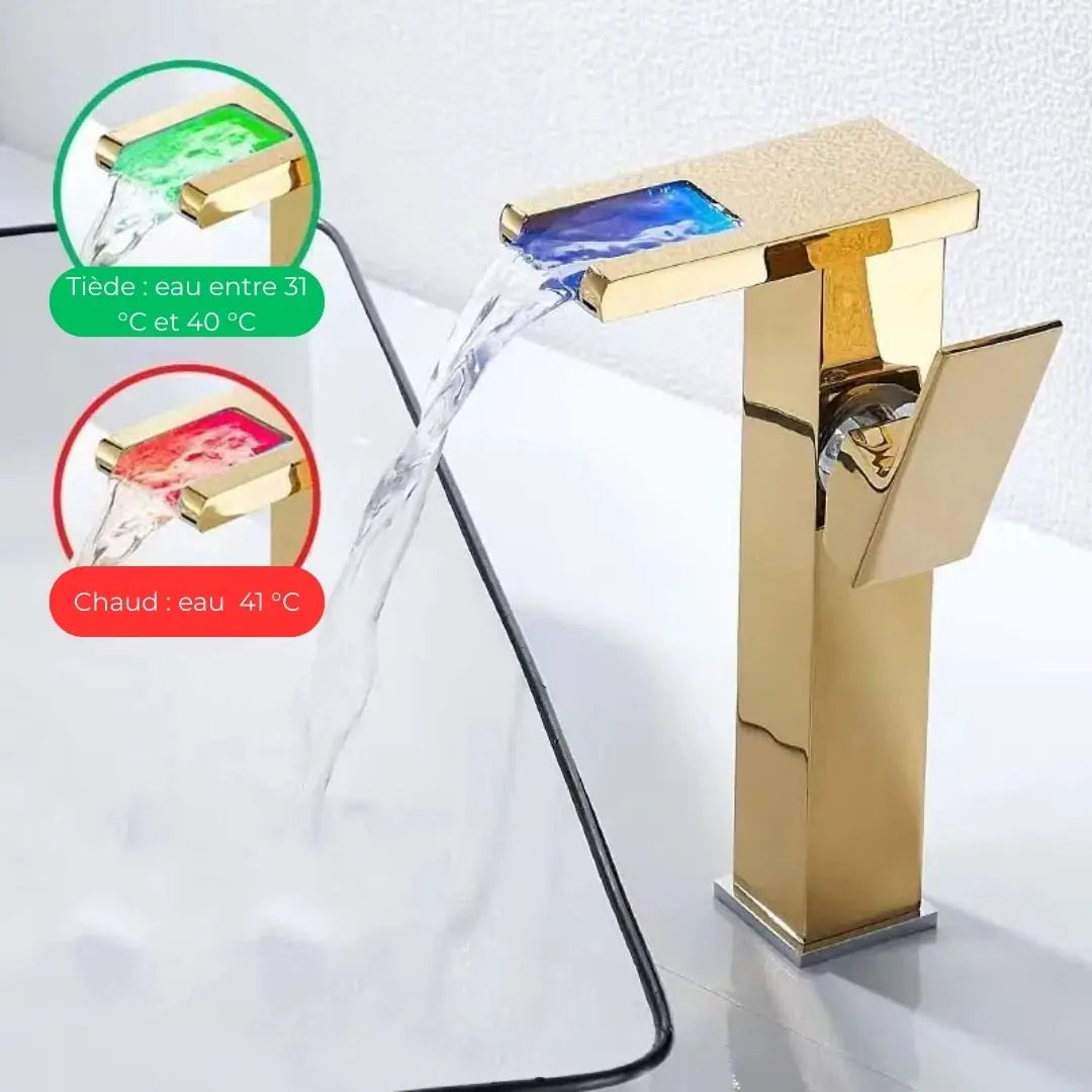 Mitigeur Lavabo Or Cascade avec Indicateur LED de Température