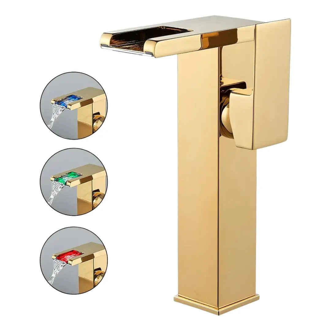 Mitigeur Lavabo Or Cascade avec Indicateur LED de Température